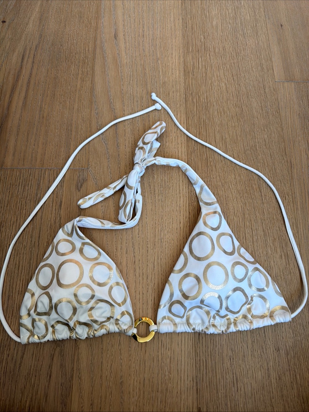Victoria's Secret White and Gold Ring-Accent Triangle Bikini Top